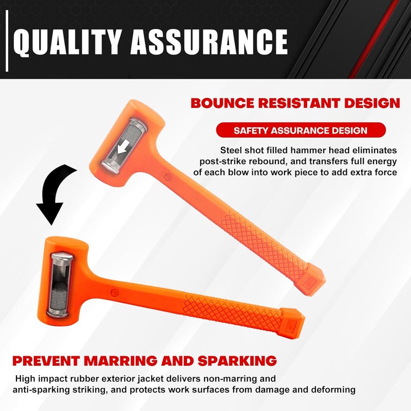 ct 3-Pieces Dead Blow Hammer Set, Brass Hammer, Ball-Peen Hammer, and Dead Blow Hammer,Orange,Shockproof Design, No Rebound Hammer, Unibody Molded Checkered Grip, Spark and Rebound Resistant - Image 3